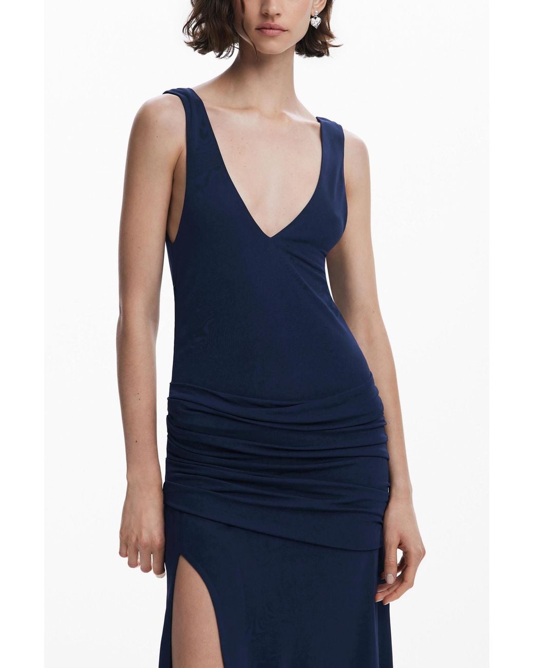 Desigual Blue Long Dress With Slit, Viscose