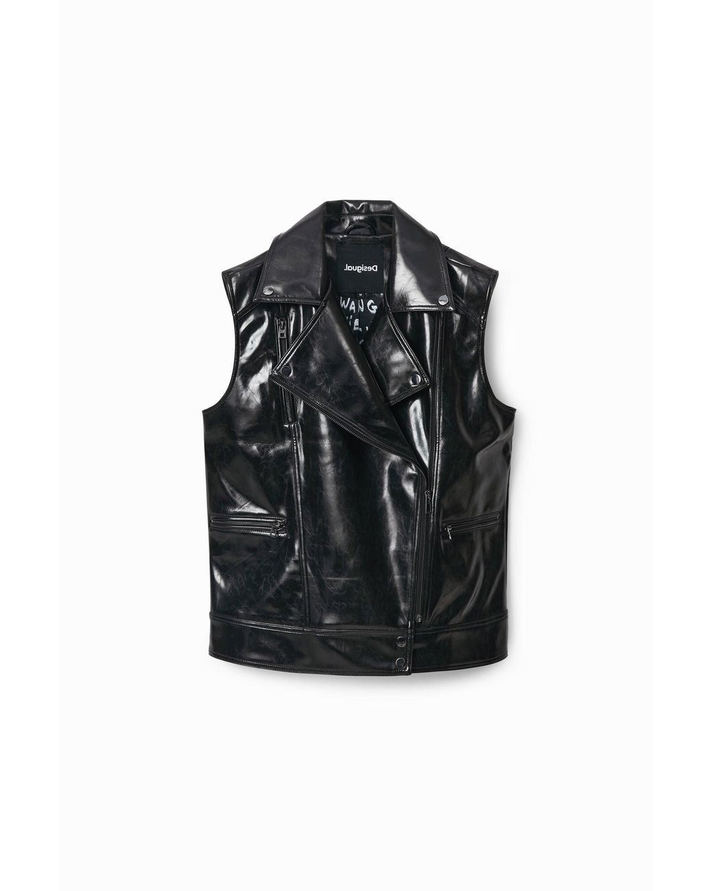 Desigual Black Oversize Biker Gilet, Polyurethane