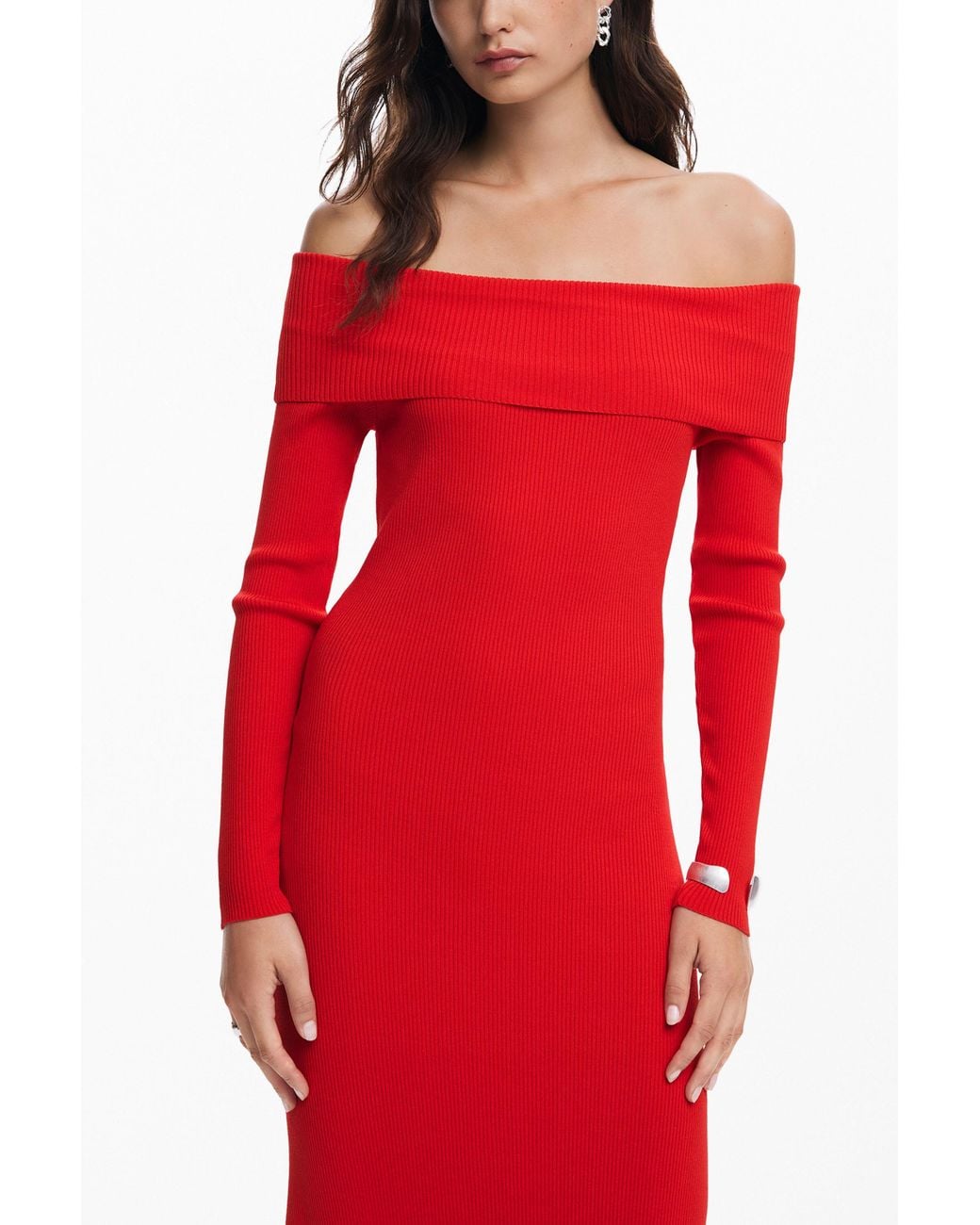 Desigual Red Bardot Neckline Dress
