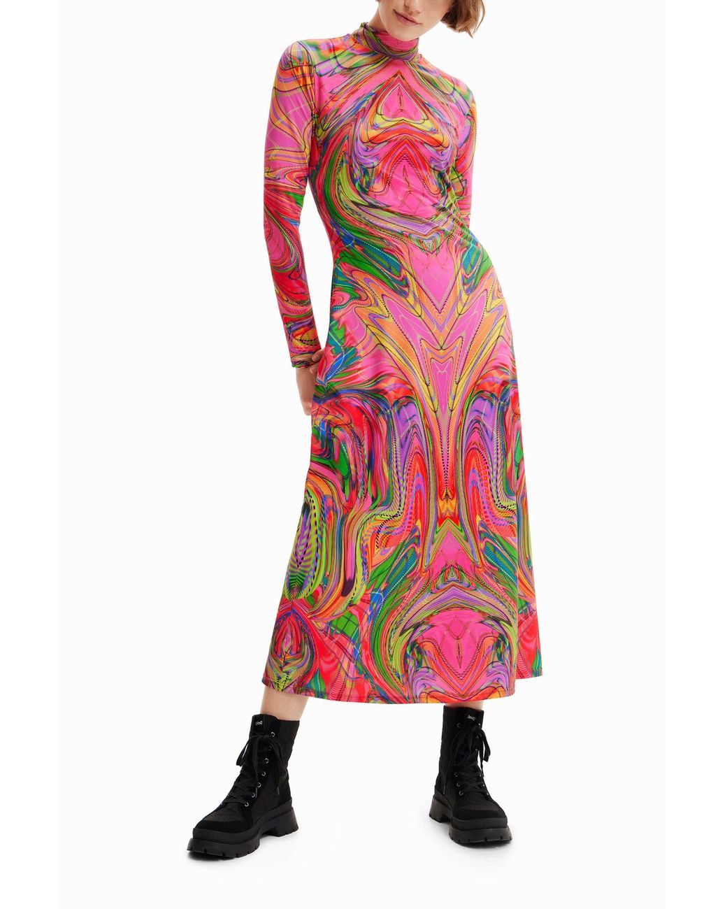 Desigual Red María Escoté Slim Midi Dress