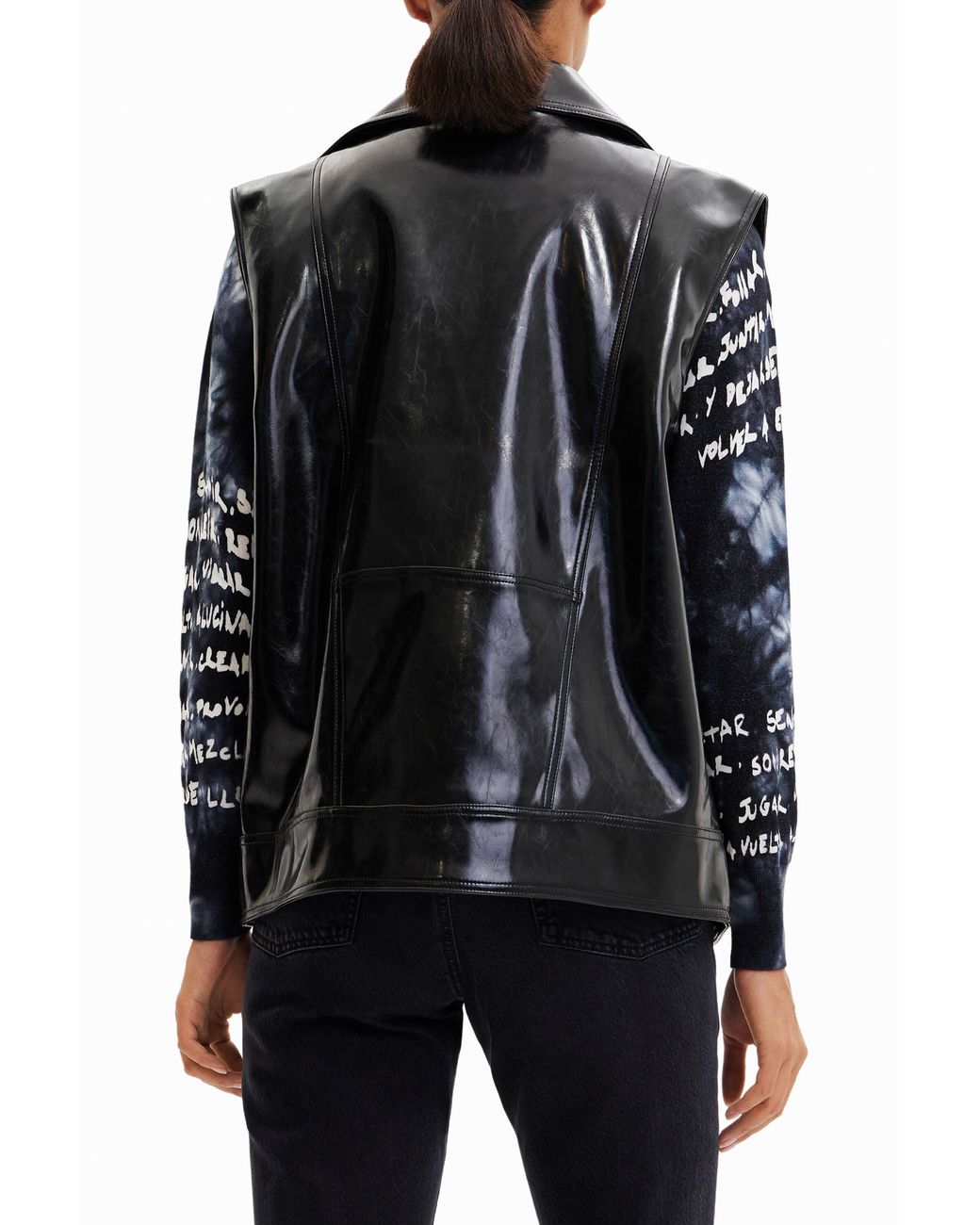 Desigual Black Oversize Biker Gilet, Polyurethane