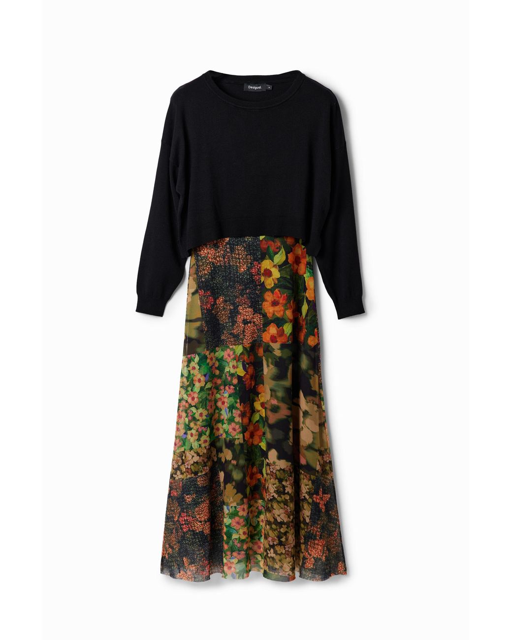 Desigual Black 2-In-1 Patchwork Midi Dress