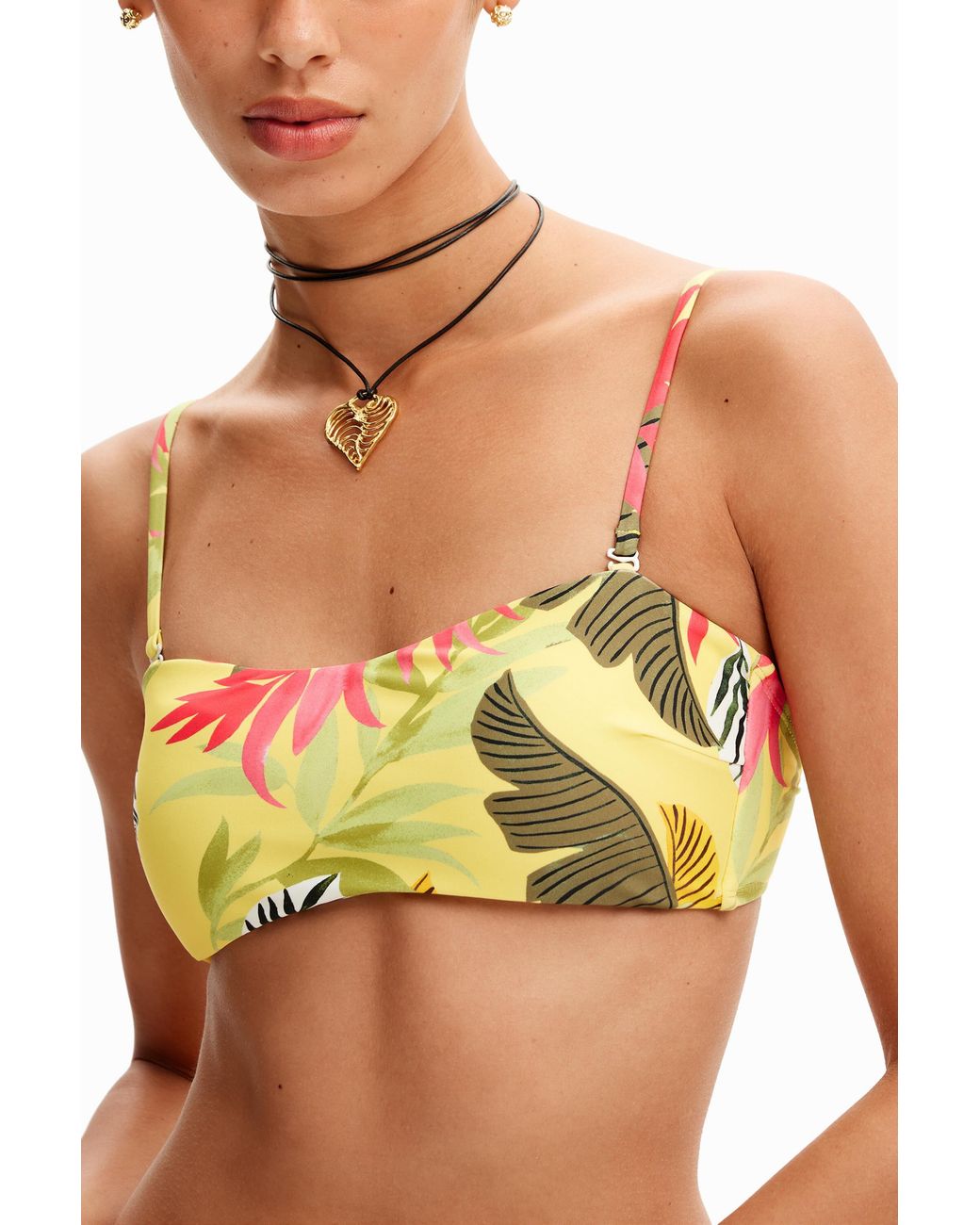 Desigual Yellow Tropical Bandeau Bikini