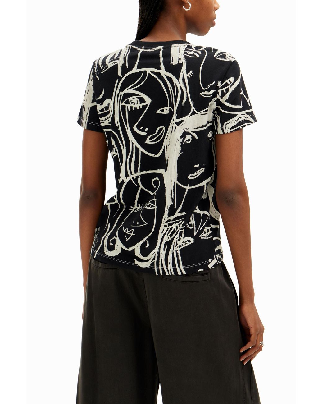 Desigual Black Contrasting Face T-Shirt, Cotton