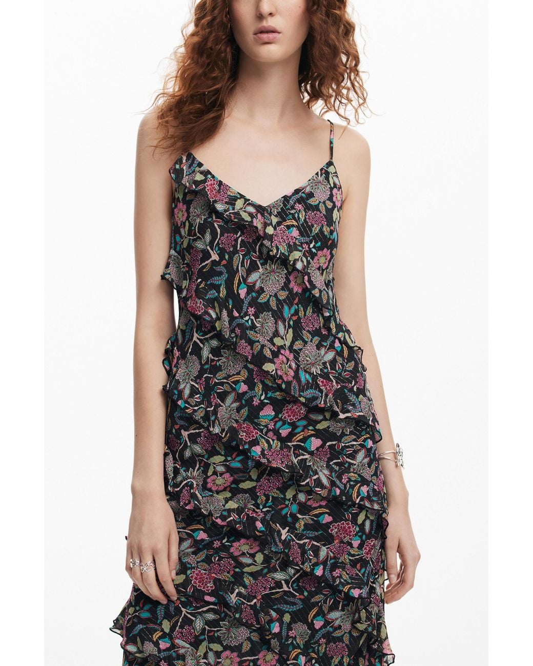 Desigual White Midi Dress With Ruffles, Polyester