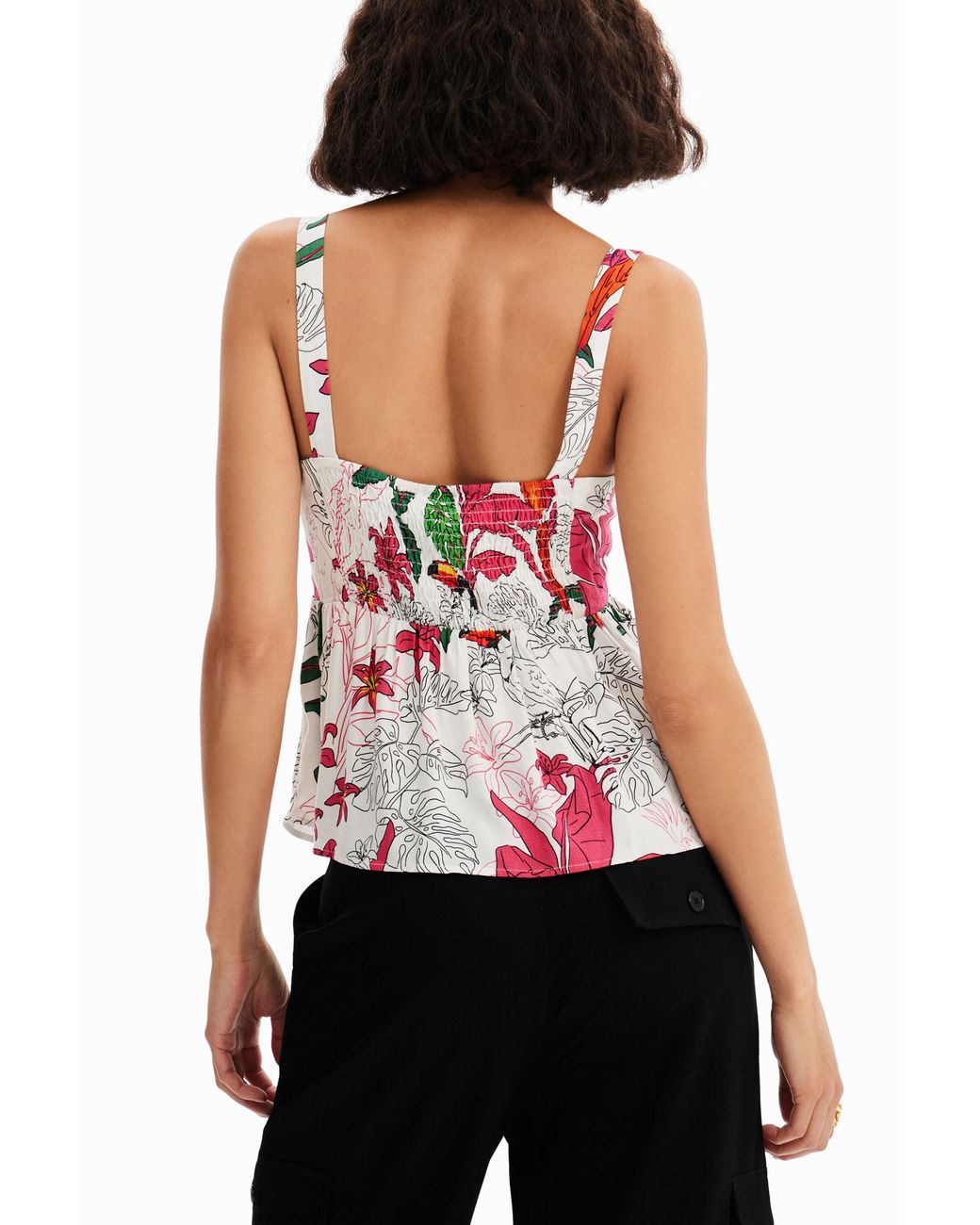 Desigual White Tropical Strap Top, Viscose