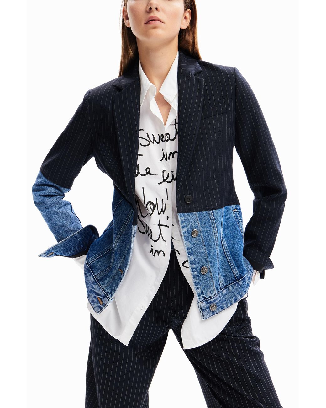 Desigual Blue Hybrid Denim Blazer
