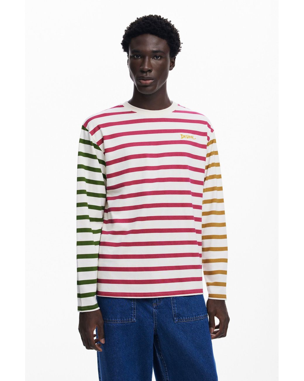 Desigual Red Striped T-Shirt, Cotton for men