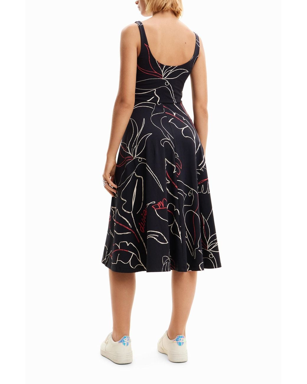 Desigual Black Tropical Strappy Knit Dress, Cotton