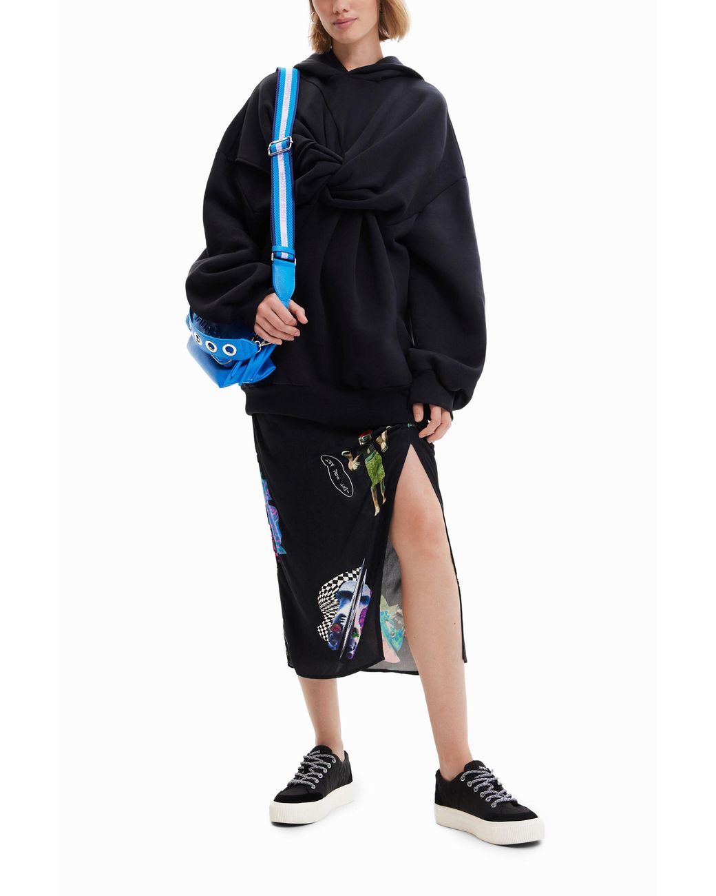 Desigual Black Collage Slim Midi Skirt, Viscose