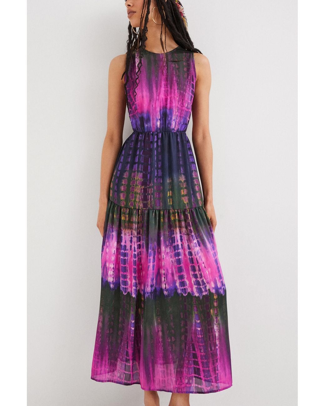 Desigual Purple Tie-Dye Cut-Out Dress, Polyester