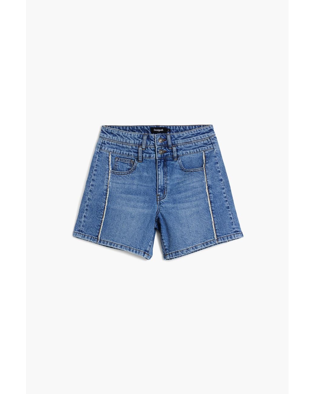 Desigual Blue Denim Bermuda Shorts With Stitching, Cotton
