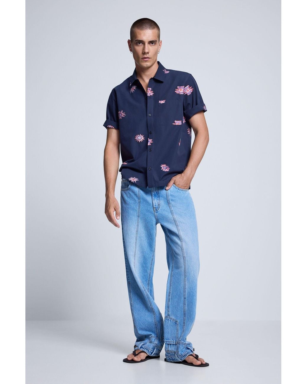 Desigual Blue Printed Jacquard Shirt, Cotton for men