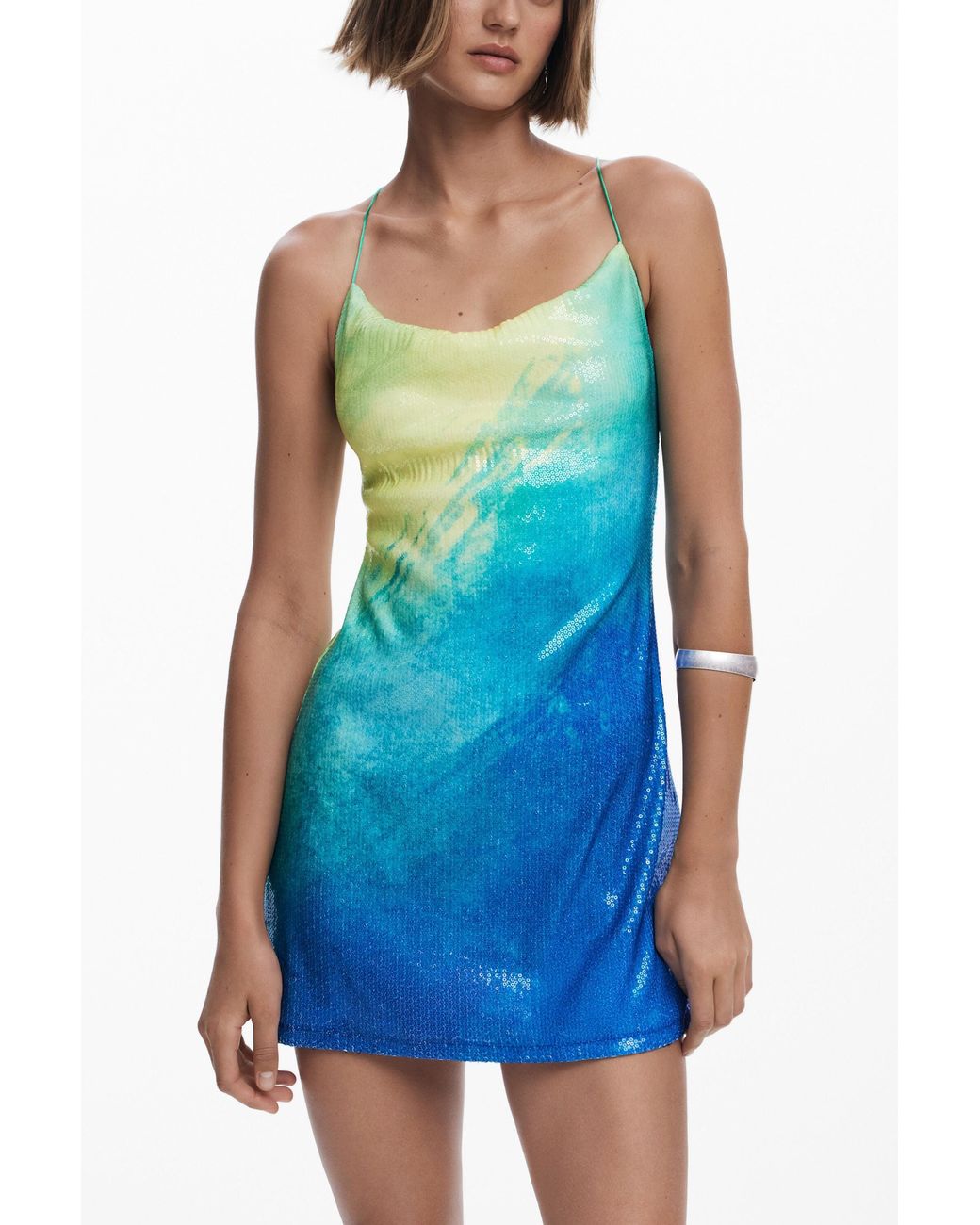 Desigual Blue Short Dress With Crossed Straps, Polyester