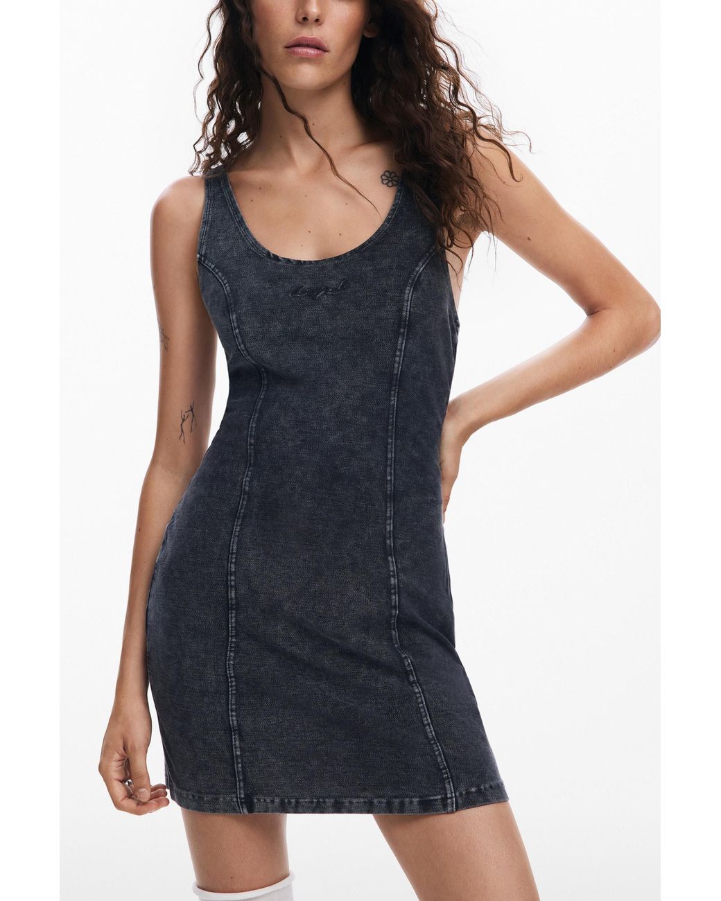 Desigual Blue Washed-Effect Denim Dress, Cotton