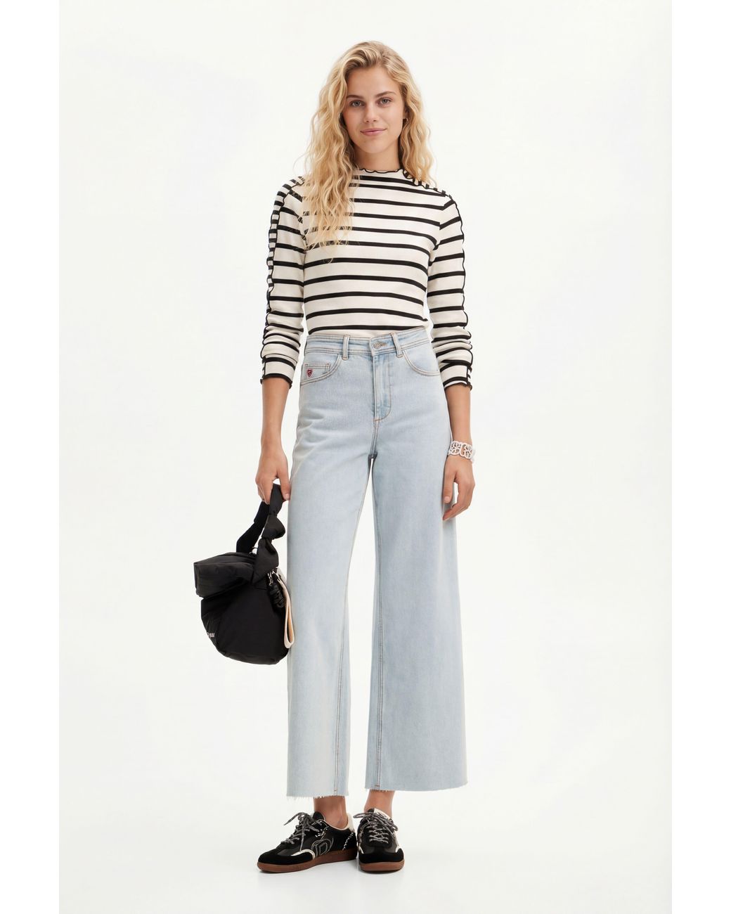 Desigual White Cropped Culotte Jeans, Cotton