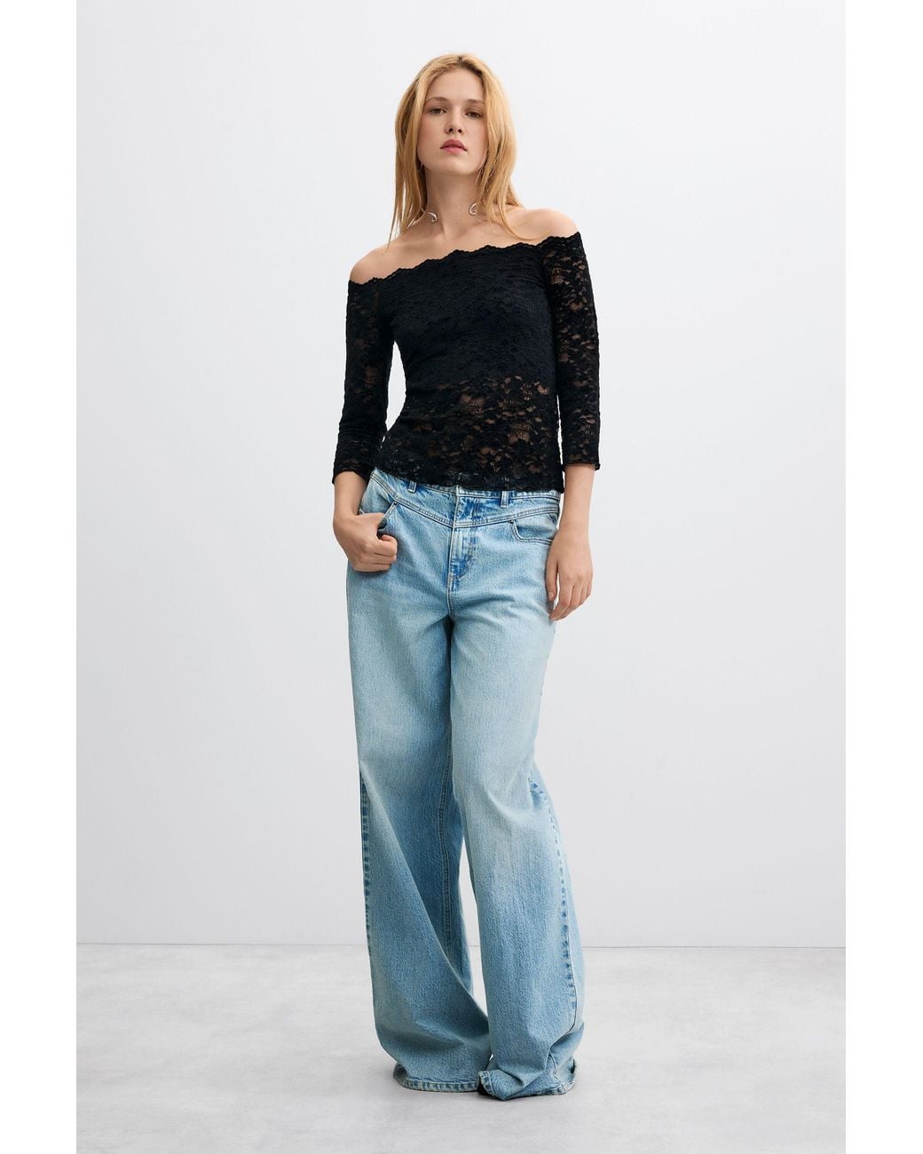 Desigual Black Strapless Lace T-Shirt