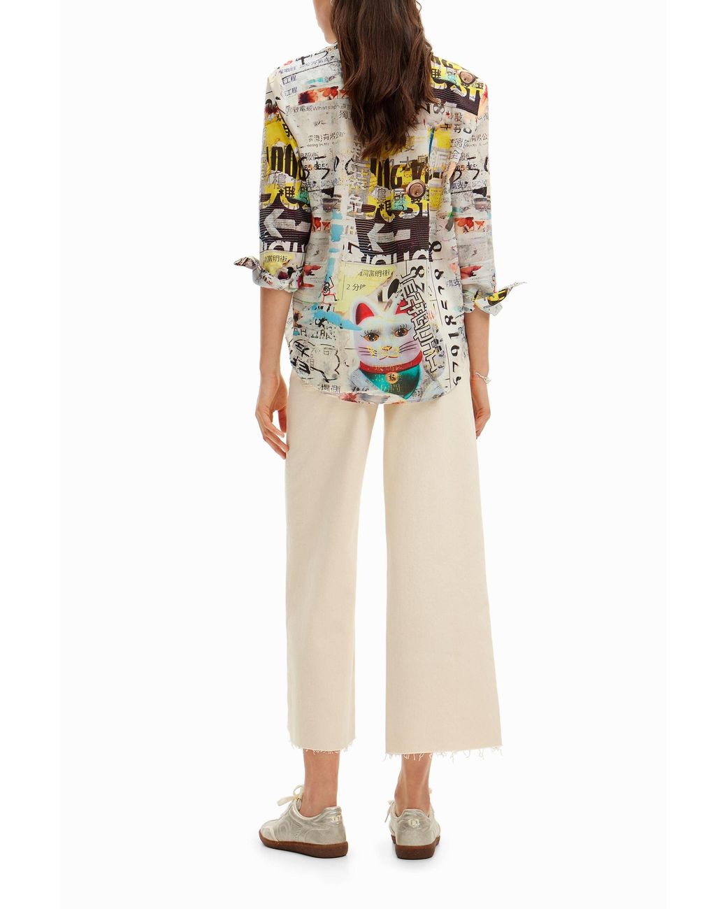 Desigual White Newspaper Cutouts Shirt, Cotton