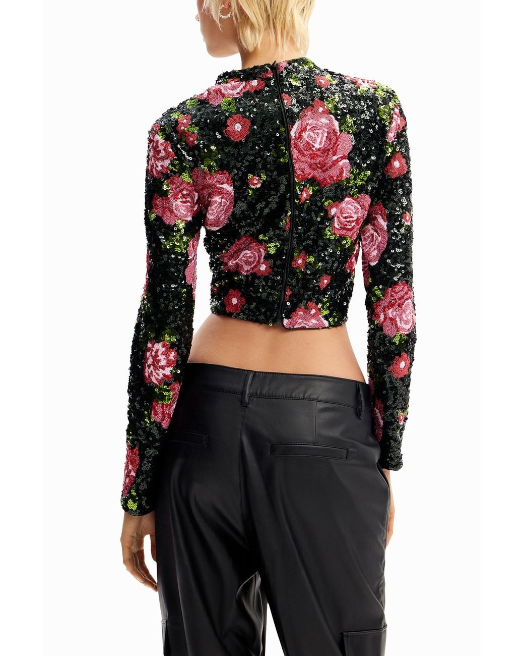 Desigual Black M. Christian Lacroix Cropped Sequin Blouse, Polyester