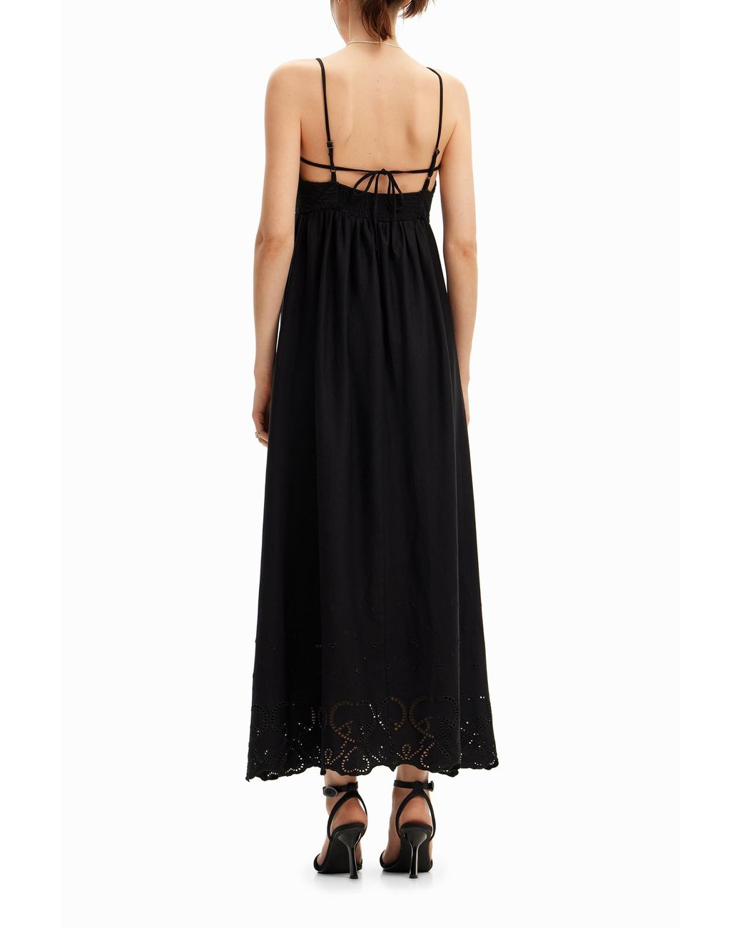 Desigual Black Long Lace Dress, Cotton