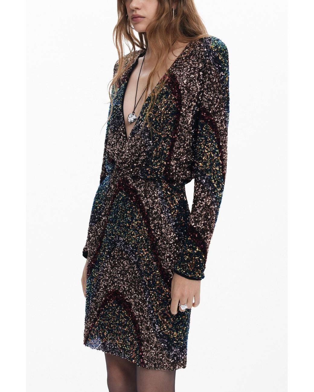Desigual Black Sequin Short Dress, Polyester