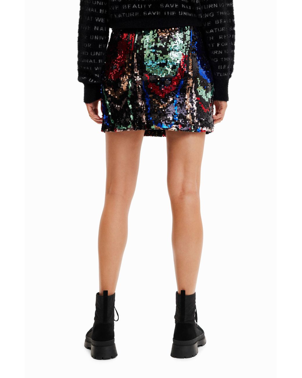 Desigual Black Sequin Slim Mini Skirt