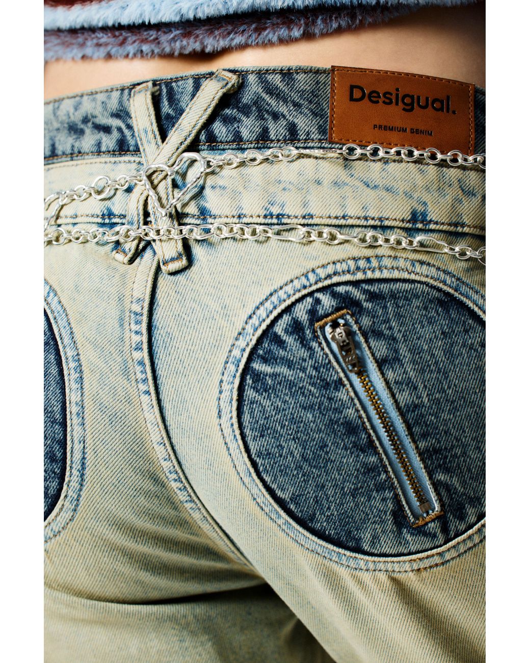 Desigual Blue Combined Denim Pants, Cotton
