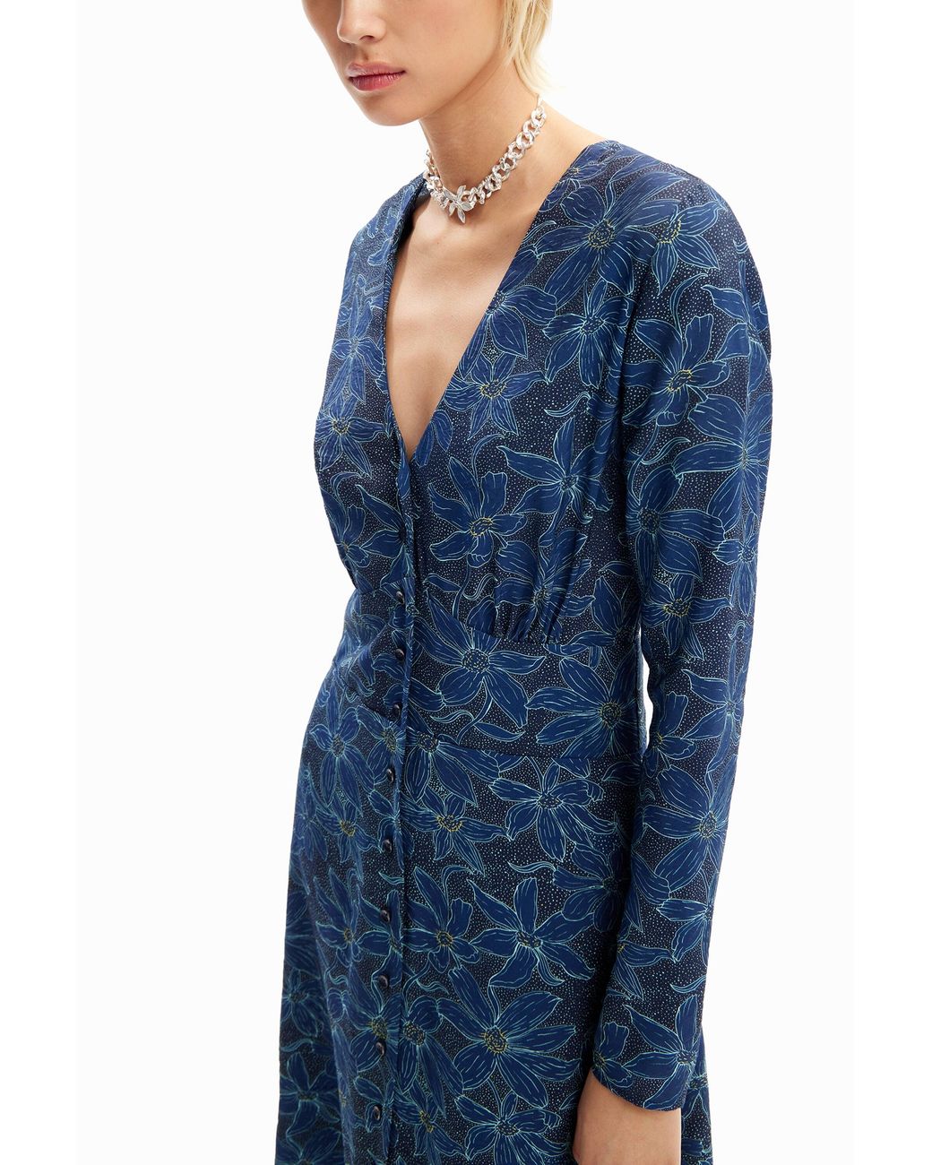 Desigual Blue Floral Midi Shirt Dress