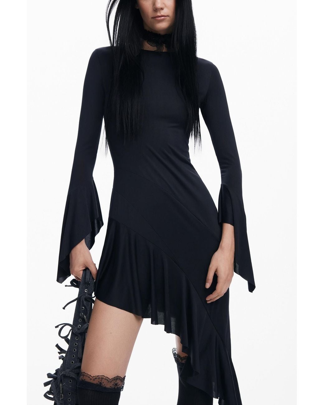 Desigual Blue Asymmetric Dress María Escoté, Polyester