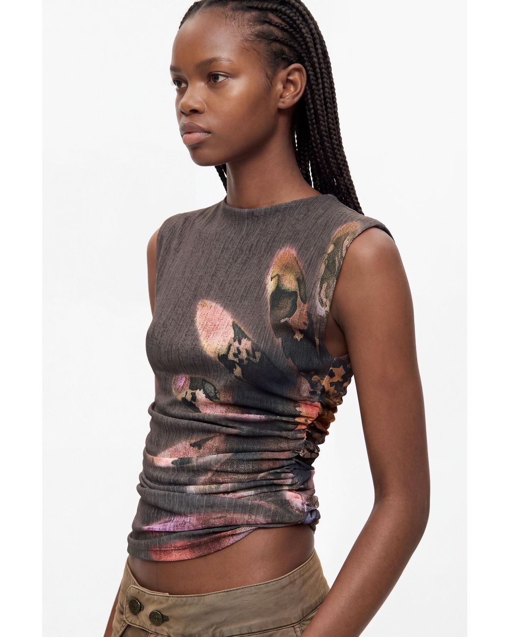 Desigual Brown Sleeveless Knit T-Shirt, Polyester
