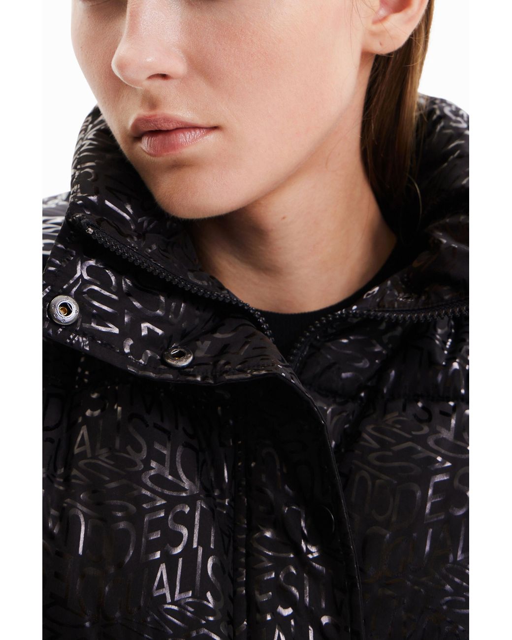 Desigual Black Logo Quilted Gilet, Polyester
