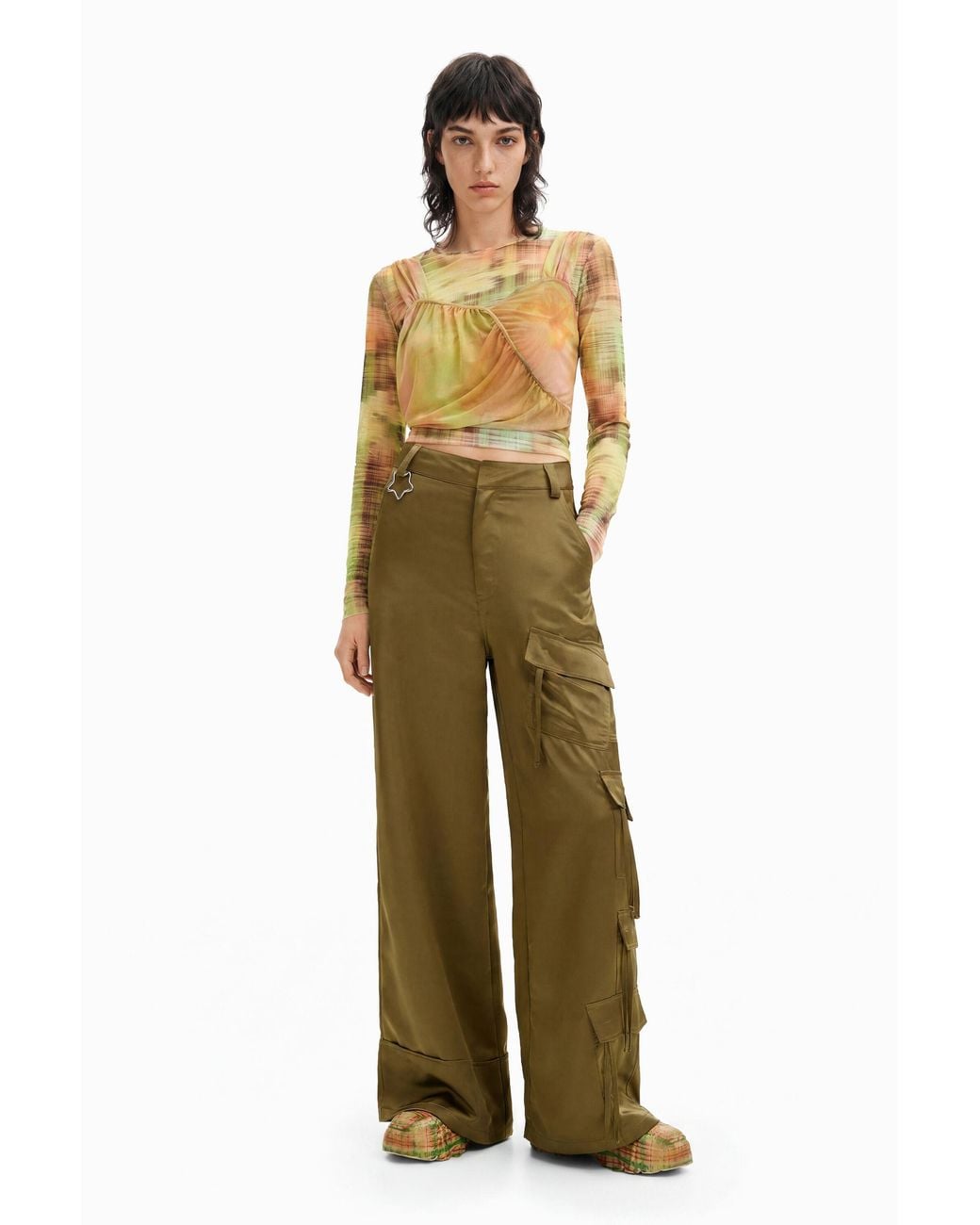 Desigual Green Collina Strada Cargo Trousers, Polyester