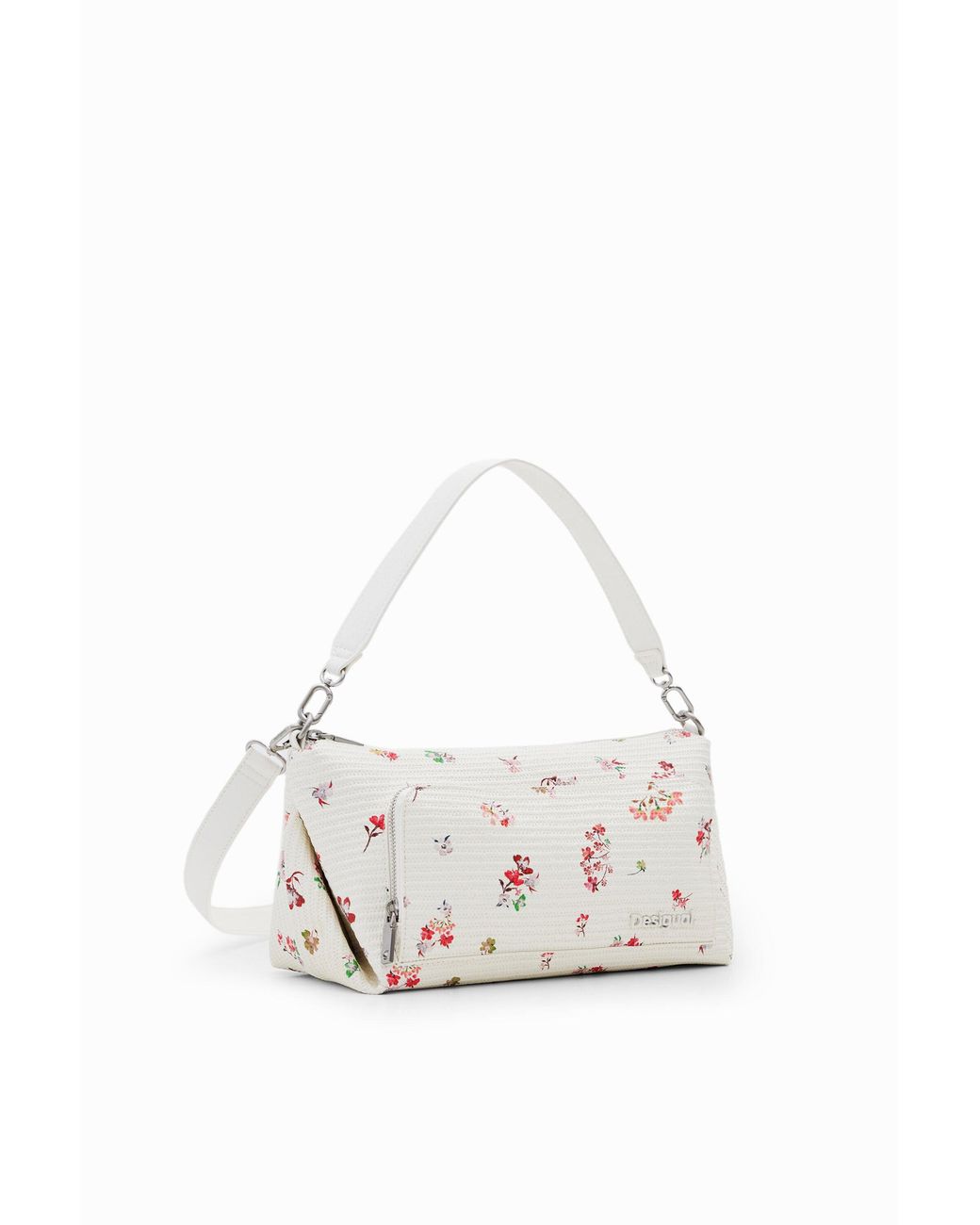 Desigual White M Textured Floral Bag, Polyurethane