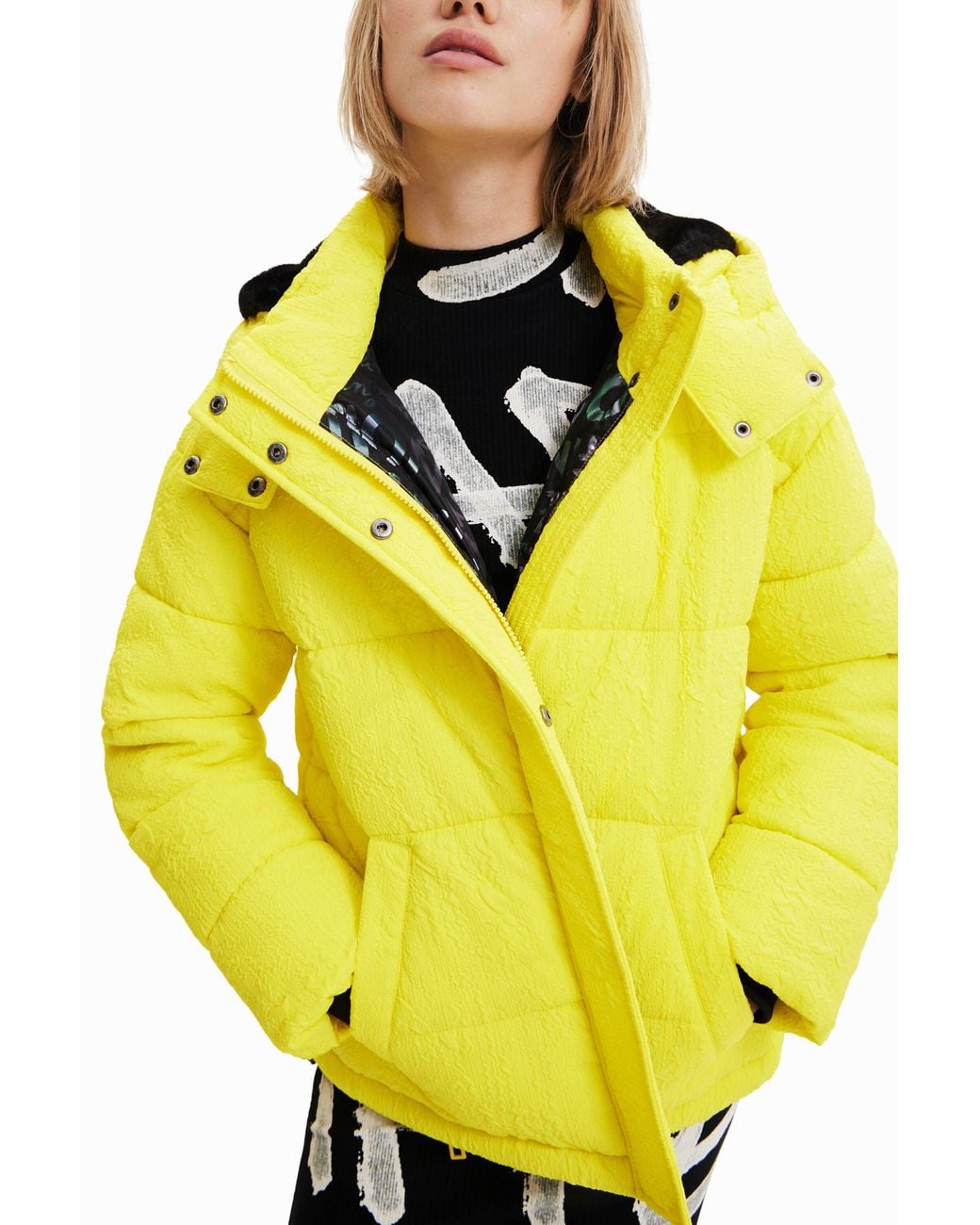 Desigual Yellow Textured Padded Jacket