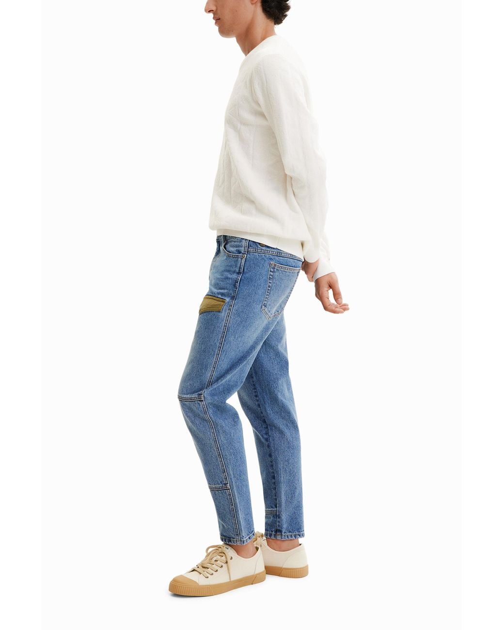 Desigual Blue Straight Patchwork Jeans, Cotton for men