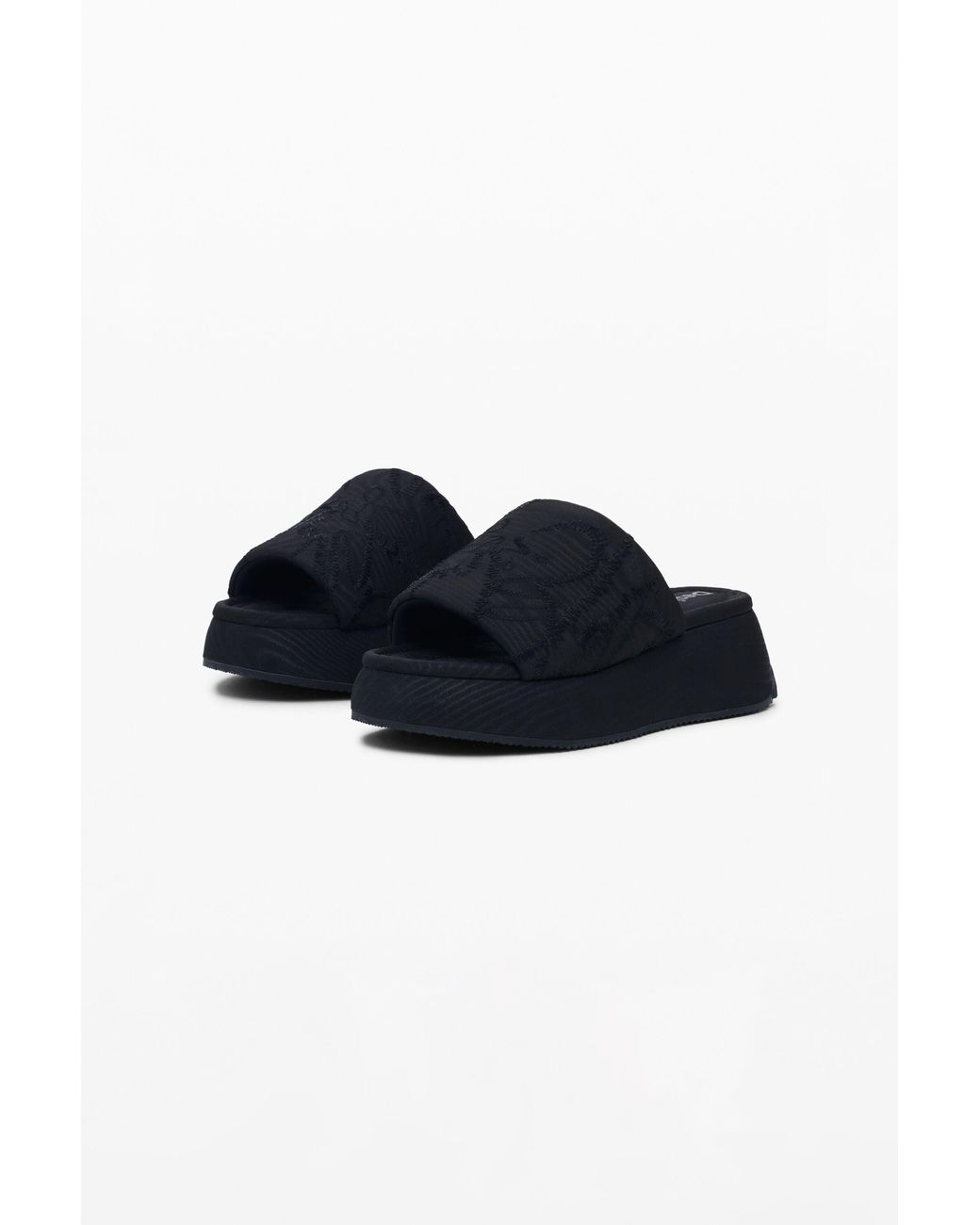 Desigual Black Platform Slide Sandals, Polyester