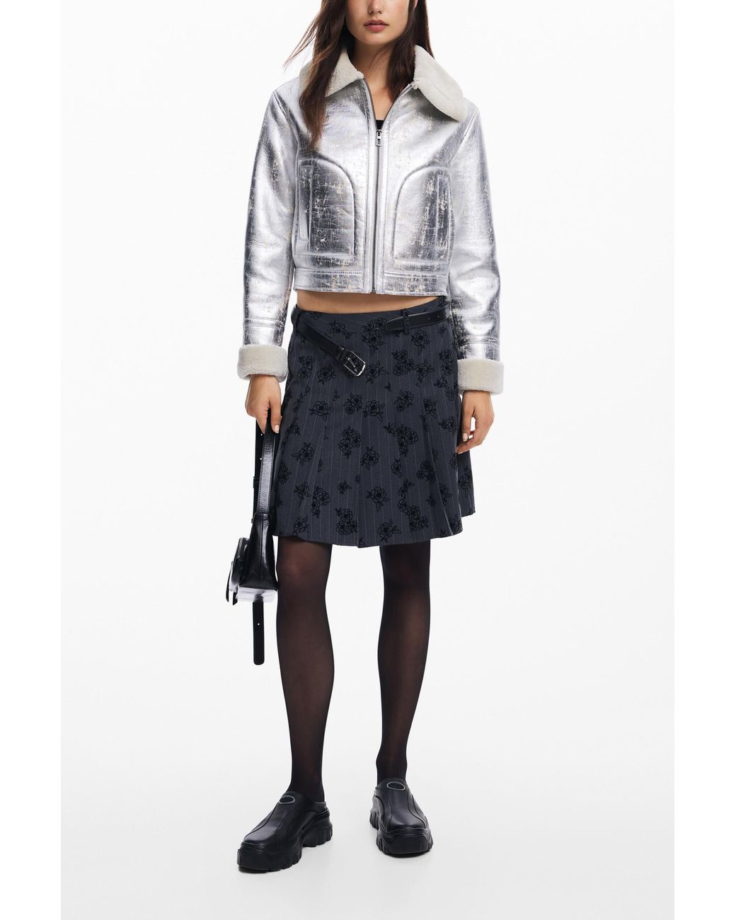 Desigual White Metallic Jacket, Polyester