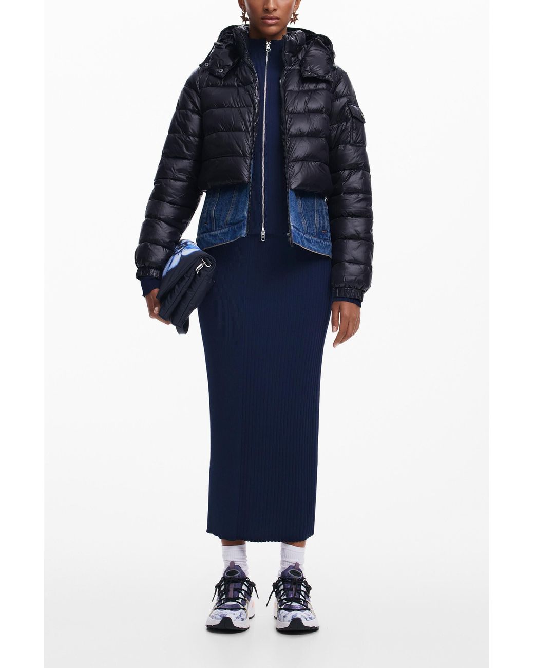 Desigual Blue Combined Short Padded Coat