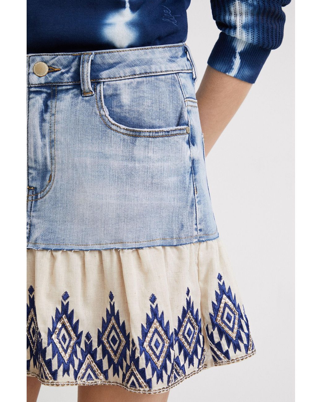 Desigual Blue Flounce Patchwork Denim Miniskirt