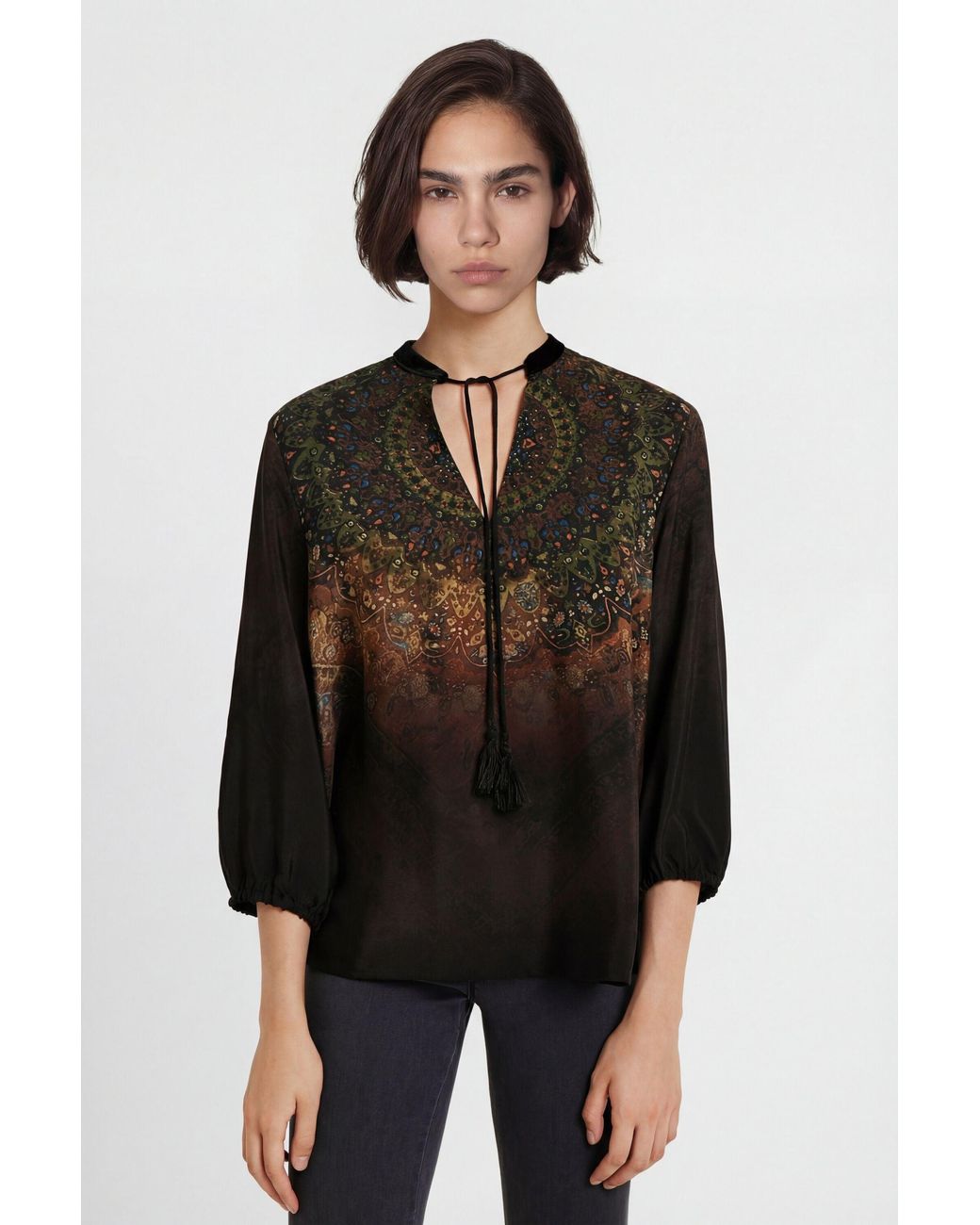 Desigual Black 3/4 Sleeve Printed Blouse, Viscose