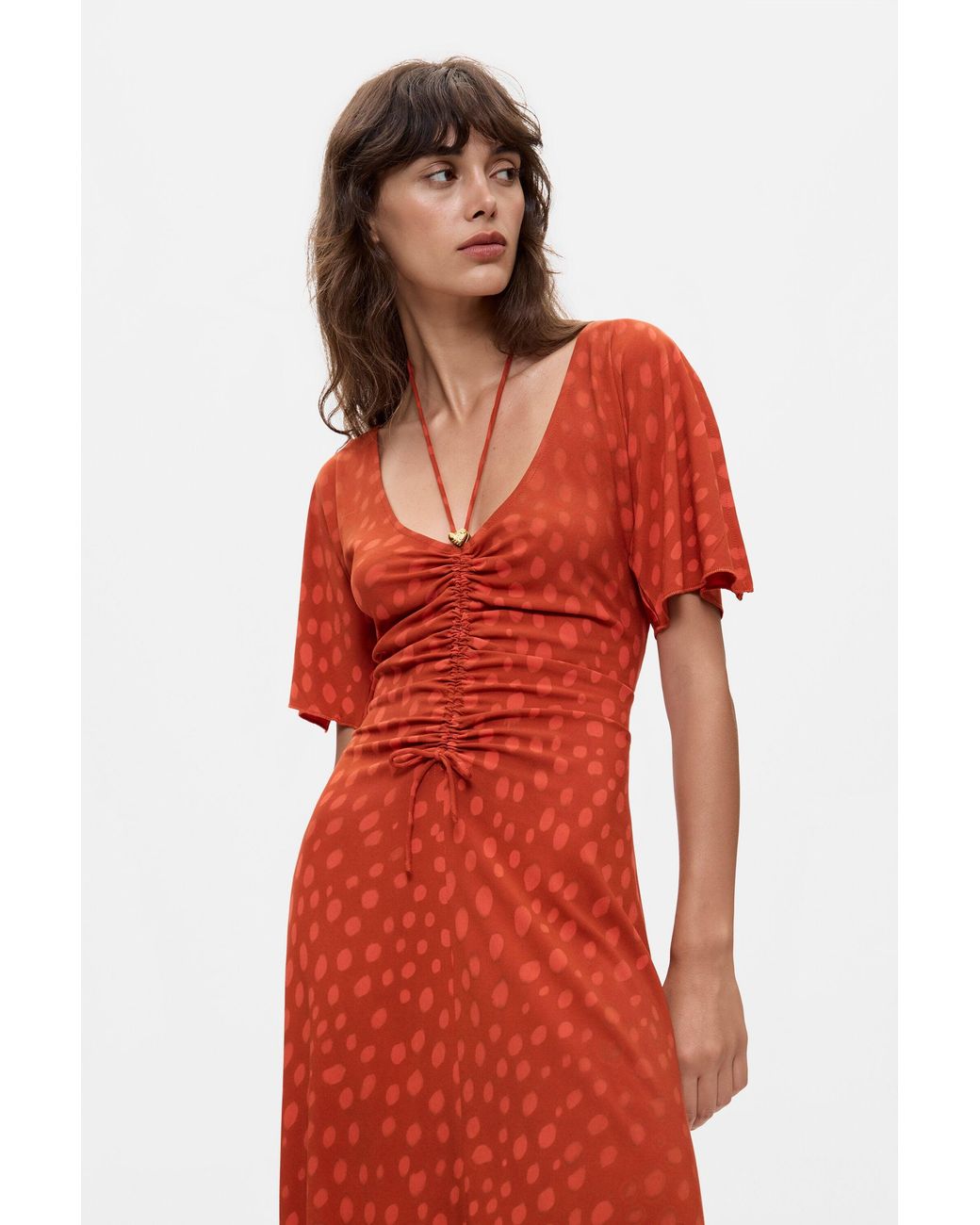 Desigual Red Midi Dress With V-Neck, Viscose
