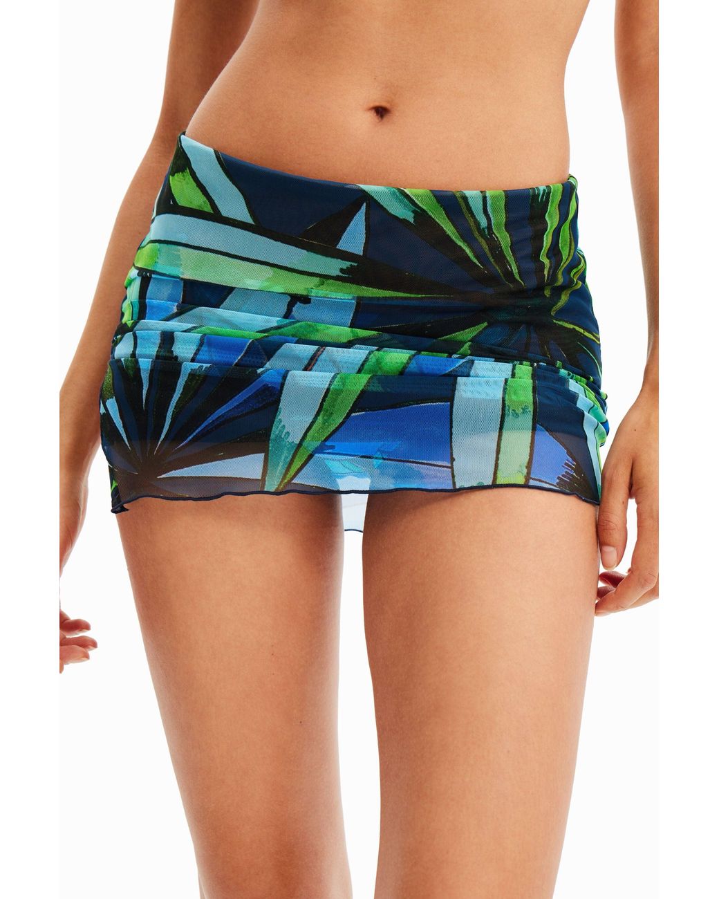 Desigual Green Tropical Tulle Mini Skirt, Polyester