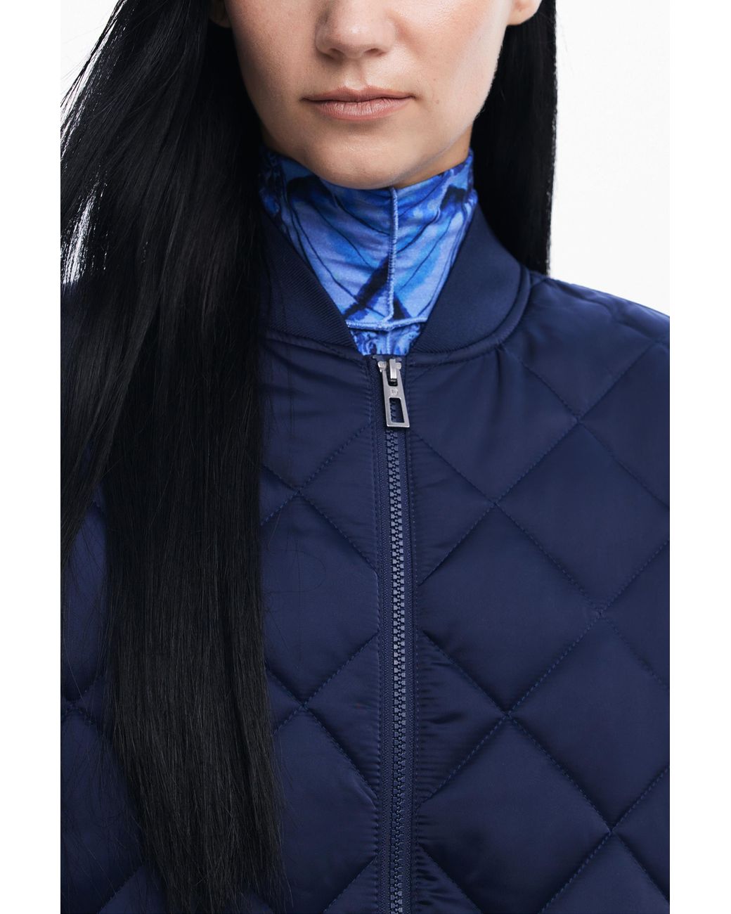 Desigual Blue Long Padded Coat, Polyester