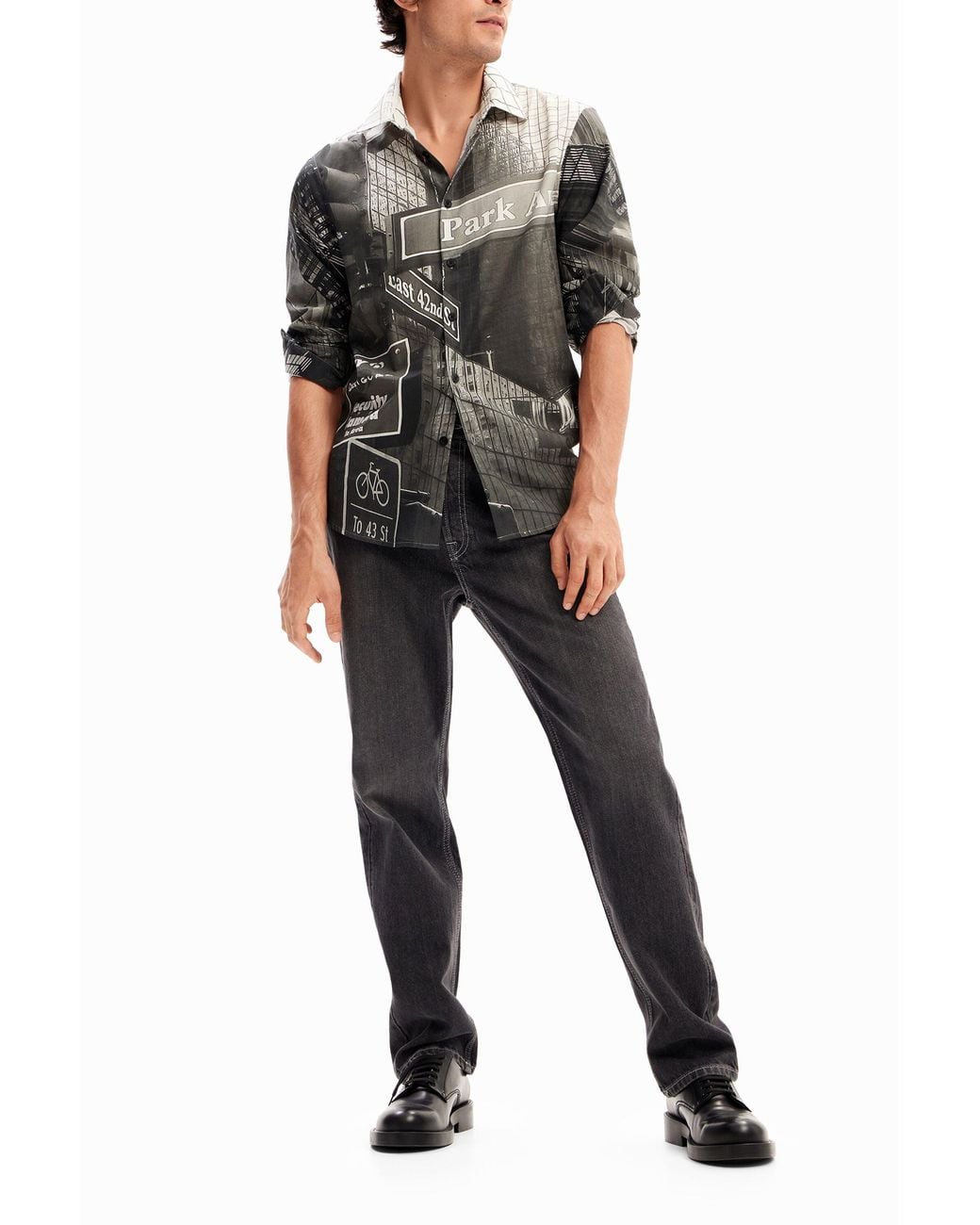 Desigual Black Poplin Nyc Shirt, Cotton for men