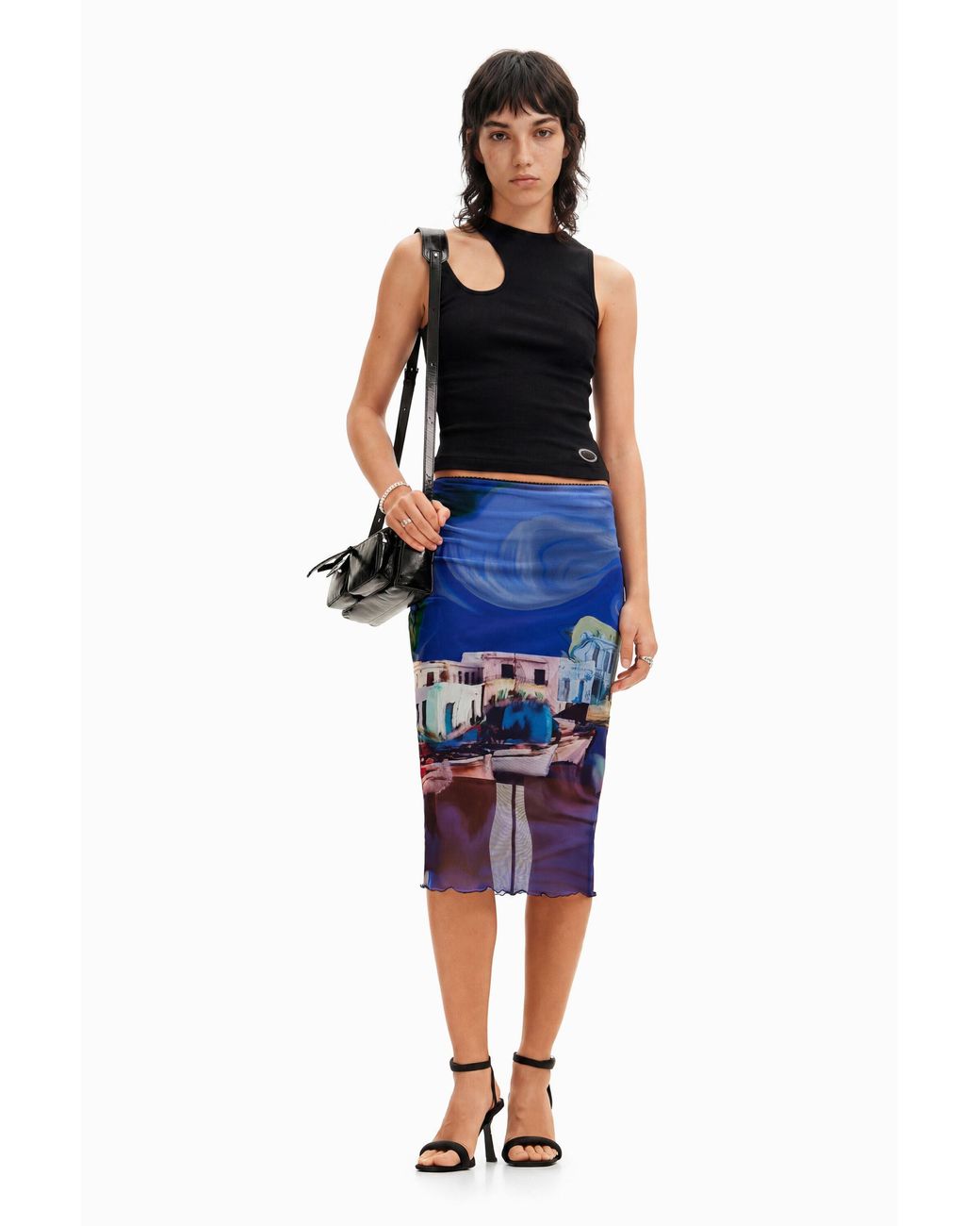 Desigual Blue M. Christian Lacroix Landscape Midi Skirt, Polyester