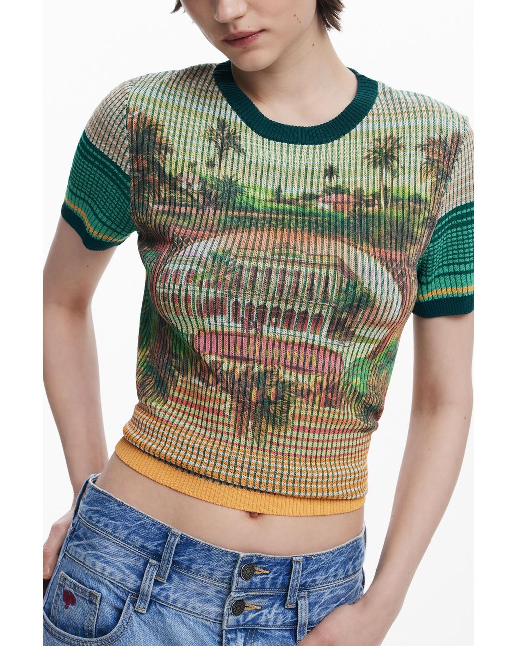 Desigual Green Landscape Knit T-Shirt