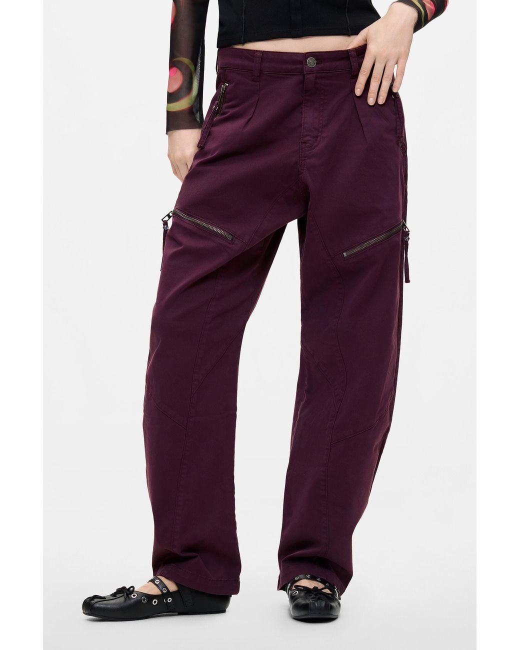 Desigual Red Long Zipper Trousers, Cotton