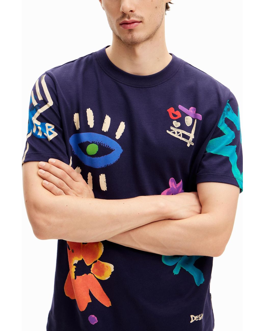 Desigual Blue Illustrated T-Shirt, Cotton for men