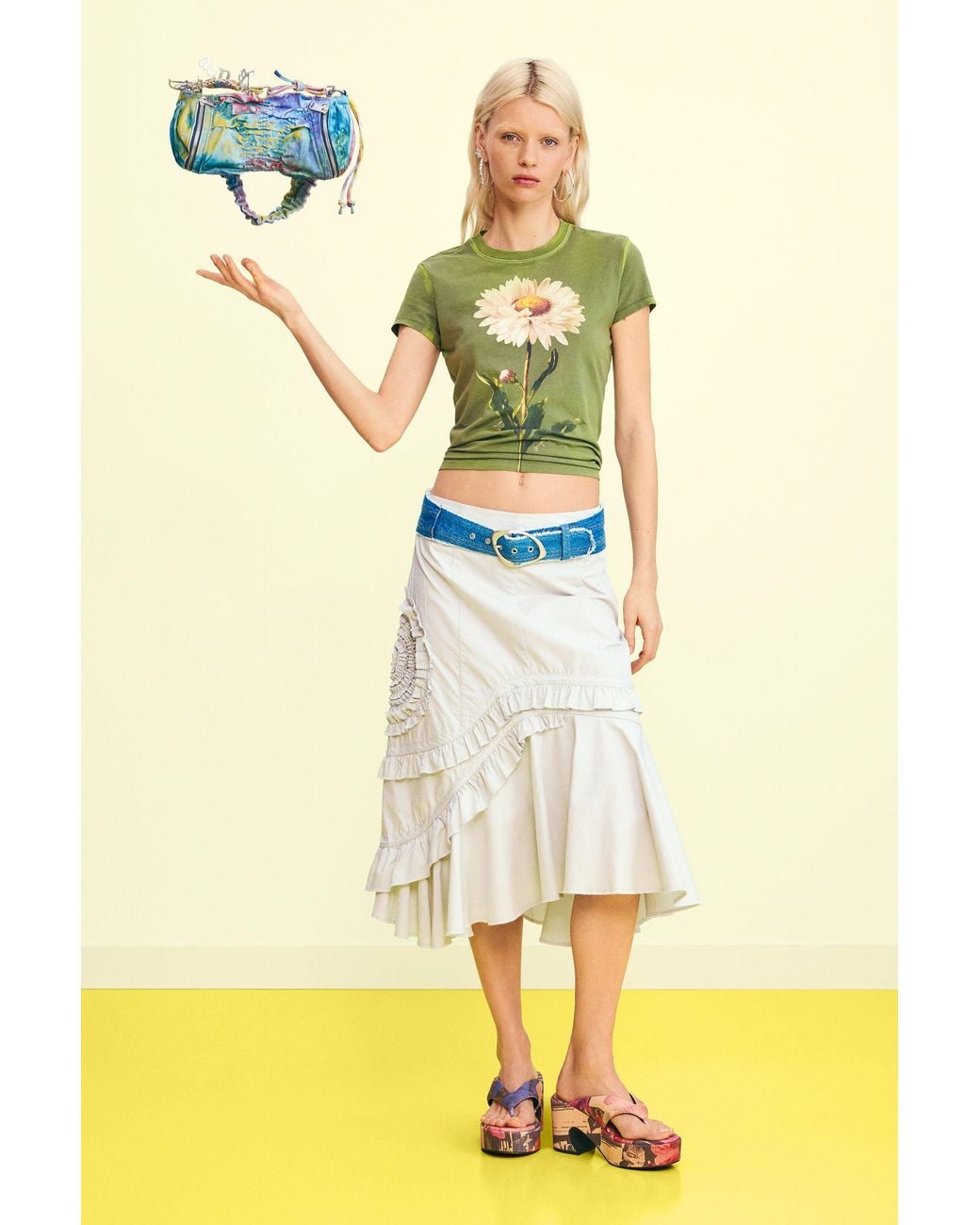 Desigual Green Fitted Daisy T-Shirt, Cotton