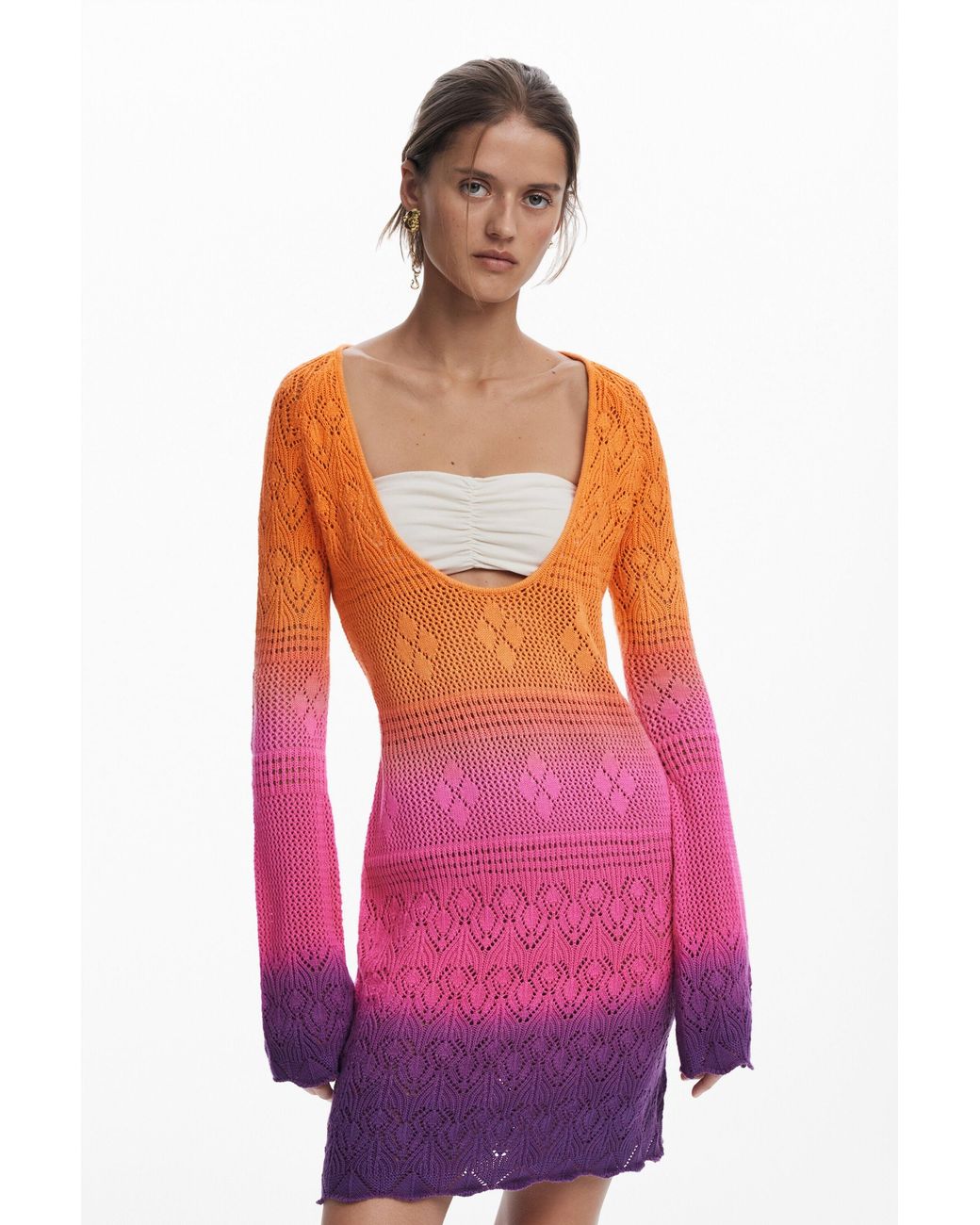 Desigual Red Tie-Dye Crochet Dress, Cotton